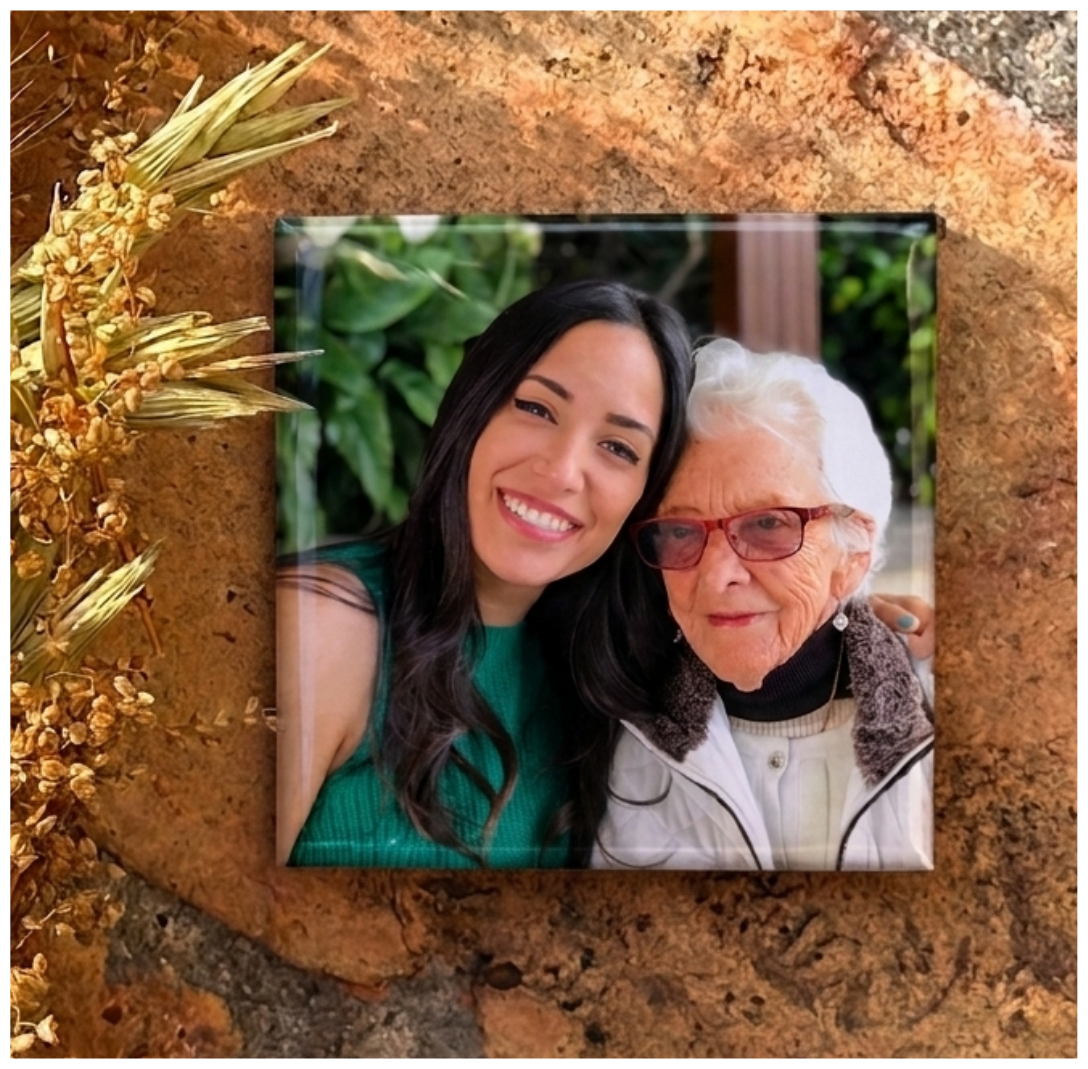 A Mini Press Keepsake magnet of a black-and-white grandmother portrait, ready to gift